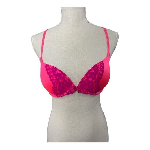 Victoria's Secret Convertible Size 34B Very Sexy Push-Up Bra Pink Fuchsia Lace - Picture 12 of 12